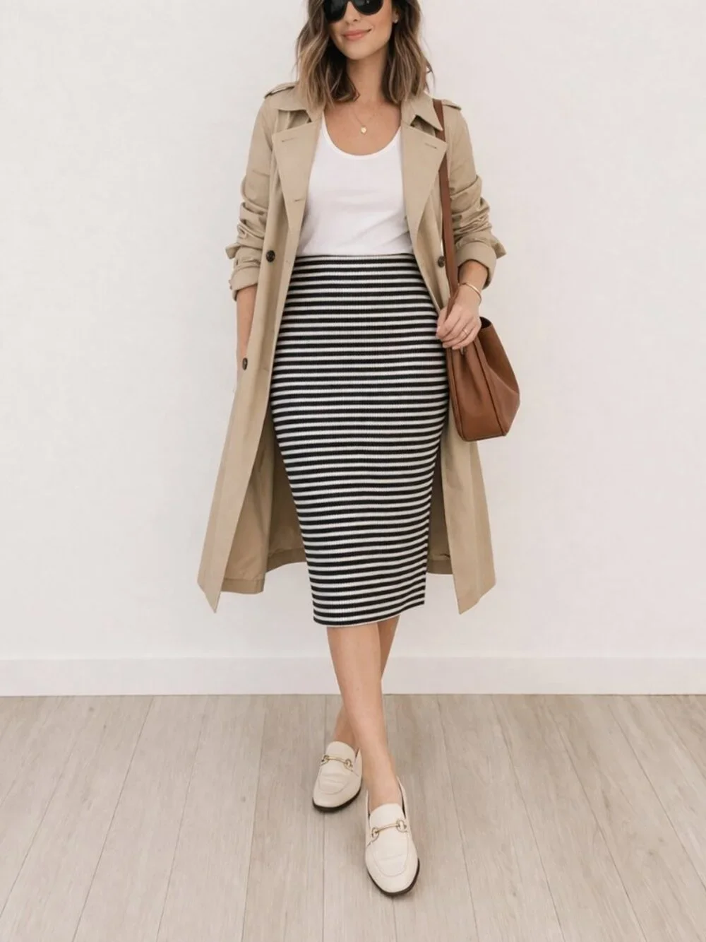Banana Republic Cotton Knit Nautical Stripe Pencil Skirt Navy Ivory Size 0